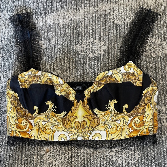 Versace Lace-Trimmed Printed Silk Twill Top - Picture 3 of 7